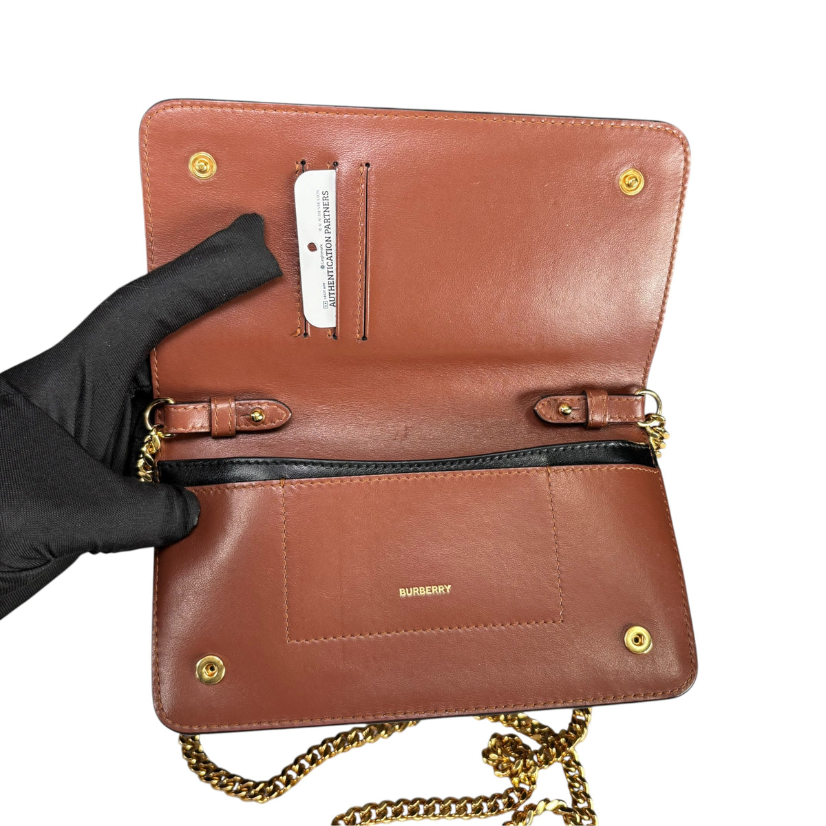 Burberry Rowe BT Monogram Wallet GHW Chain iPhone Pro Case Brown