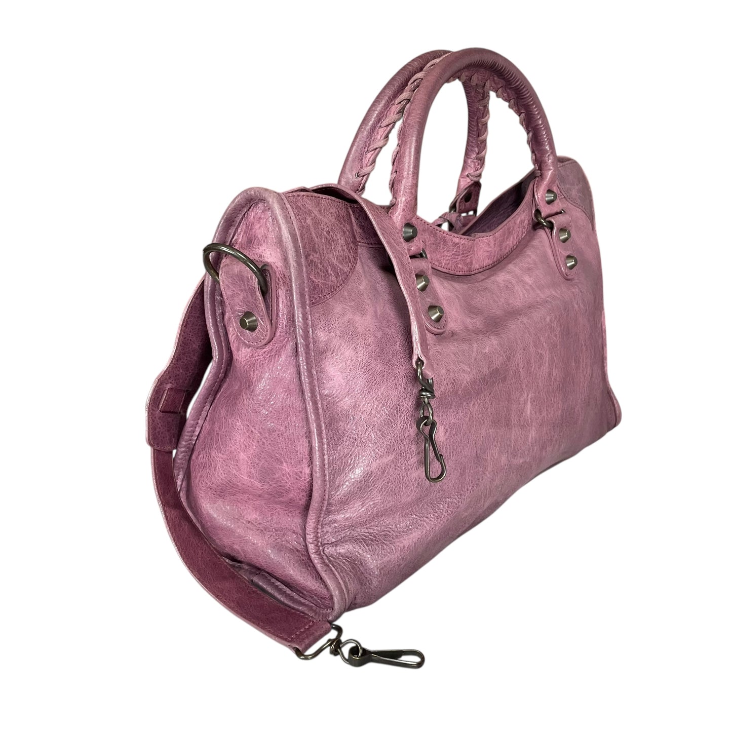 Balenciaga Motorcycle City Bag Glycine Purple Studded Brushed Bronze 2 Way Tote