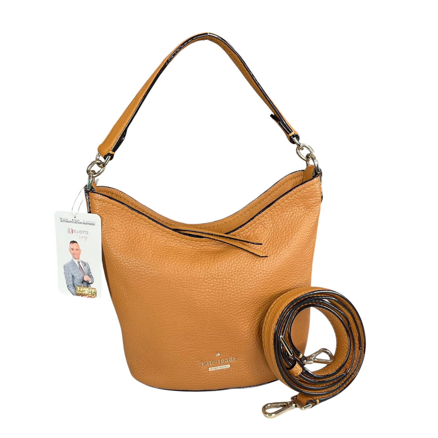 Kate Spade Jackson Street Pebbled Leather Bucket Bag Tan 2 Way Crossbody