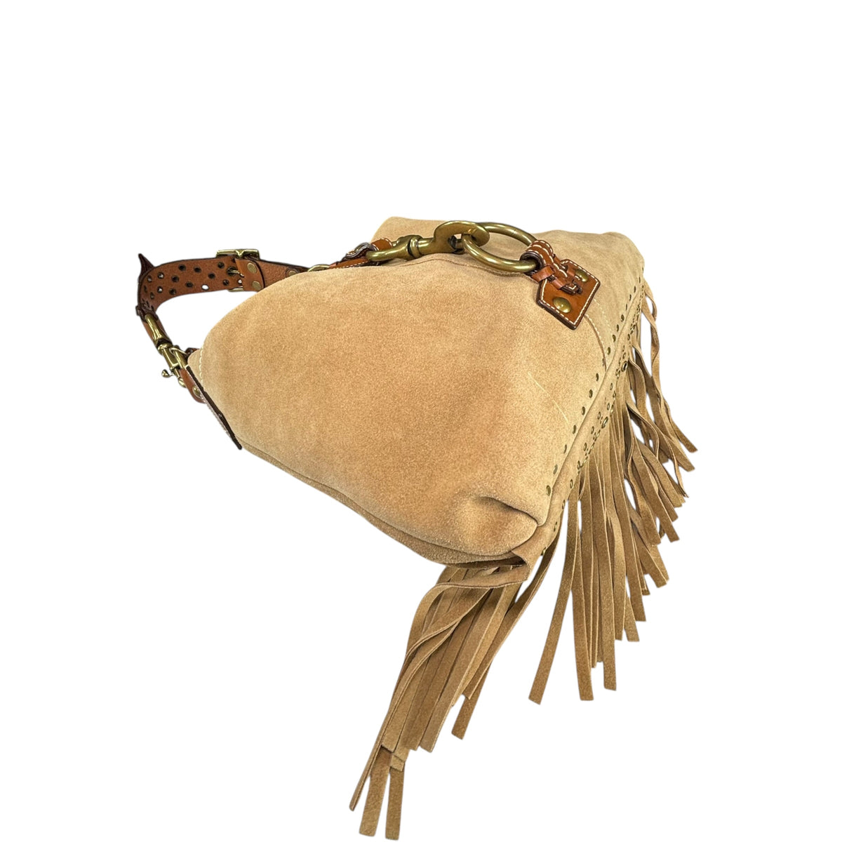 Coach Y2K Fringe Beige /Brown Hampton Suede Leather Hobo Purse