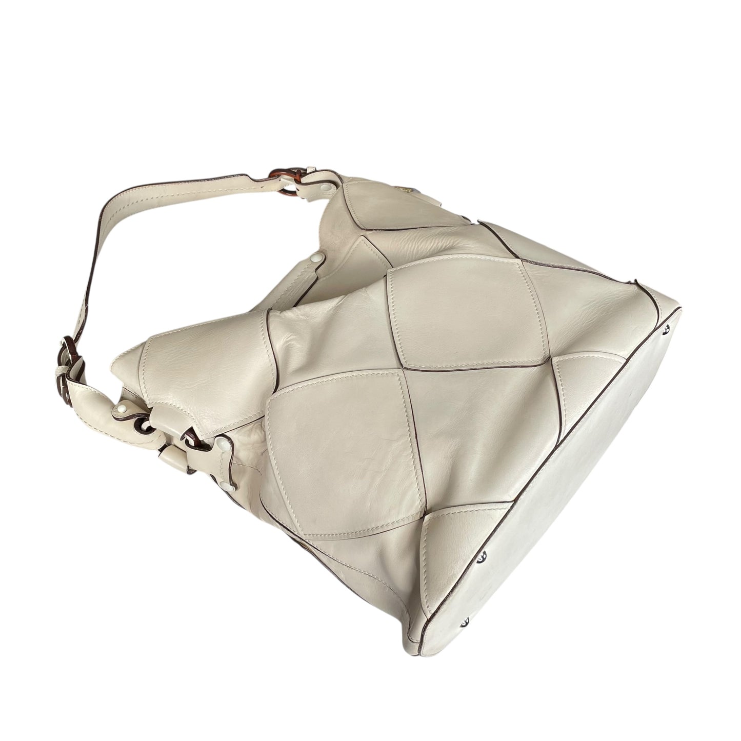 Salvatore Ferragamo Patchwork Leather Hobo Bag Cream Diamond Panel Shoulder Bag