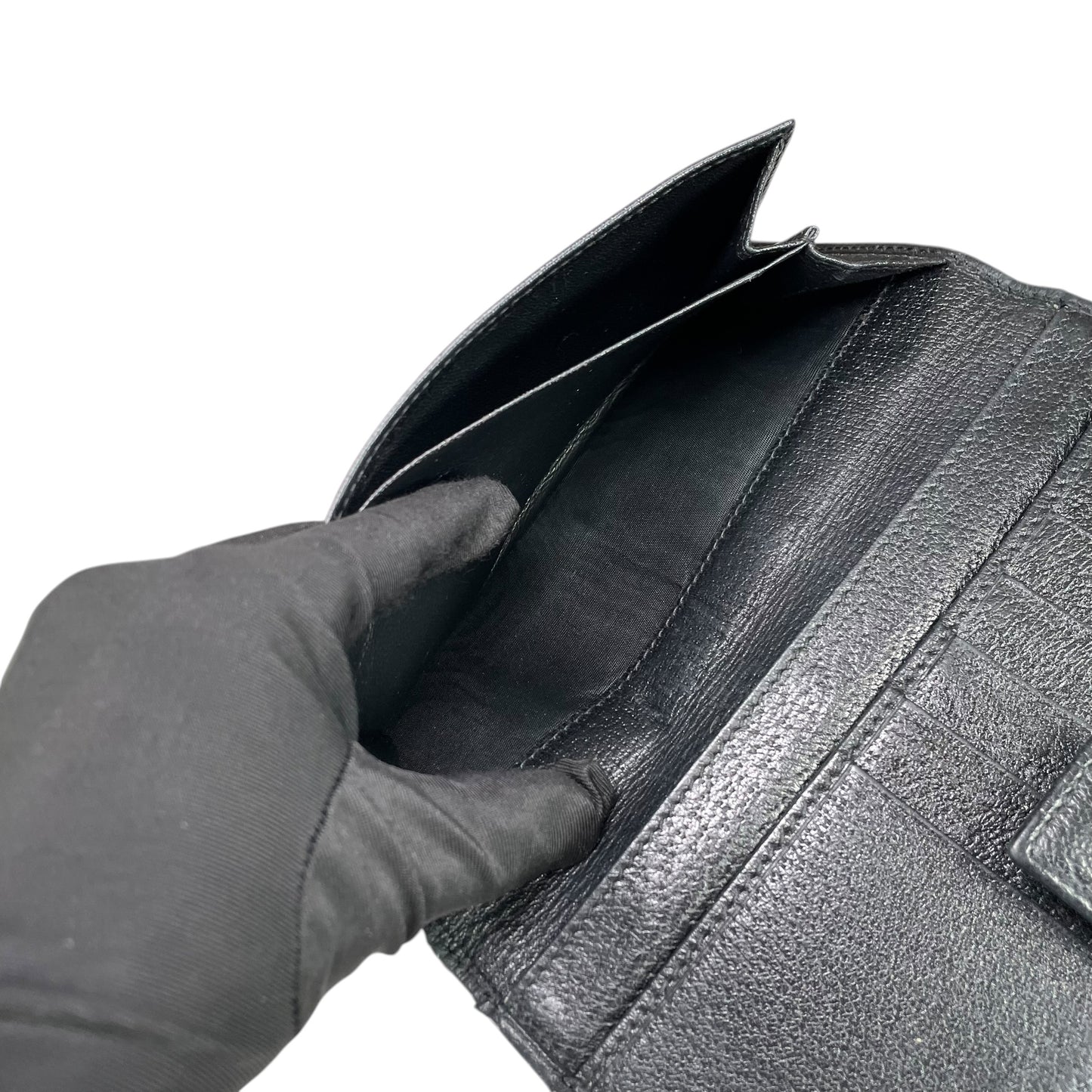 Gucci Princy GG Canvas Long Wallet Black Web Bow Clutch Vintage Checkbook
