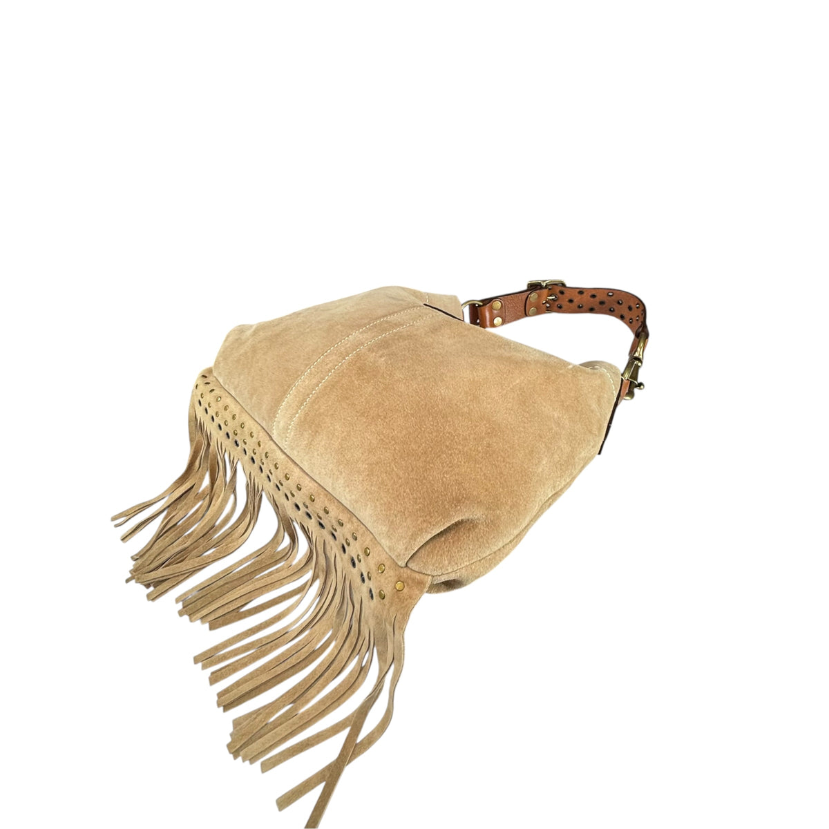 Coach Y2K Fringe Beige /Brown Hampton Suede Leather Hobo Purse