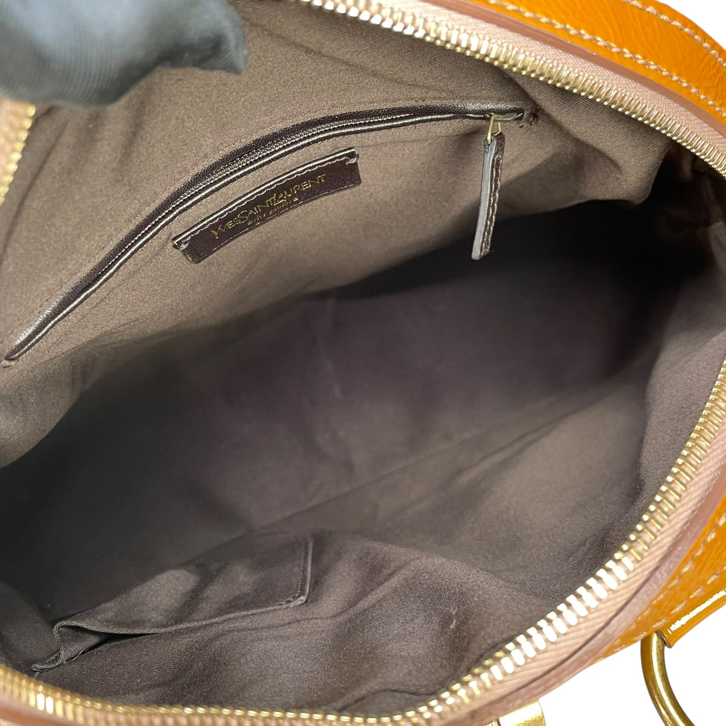 YSL Saint Laurent Mustard Hombre Patent Leather Muse GHW Tote