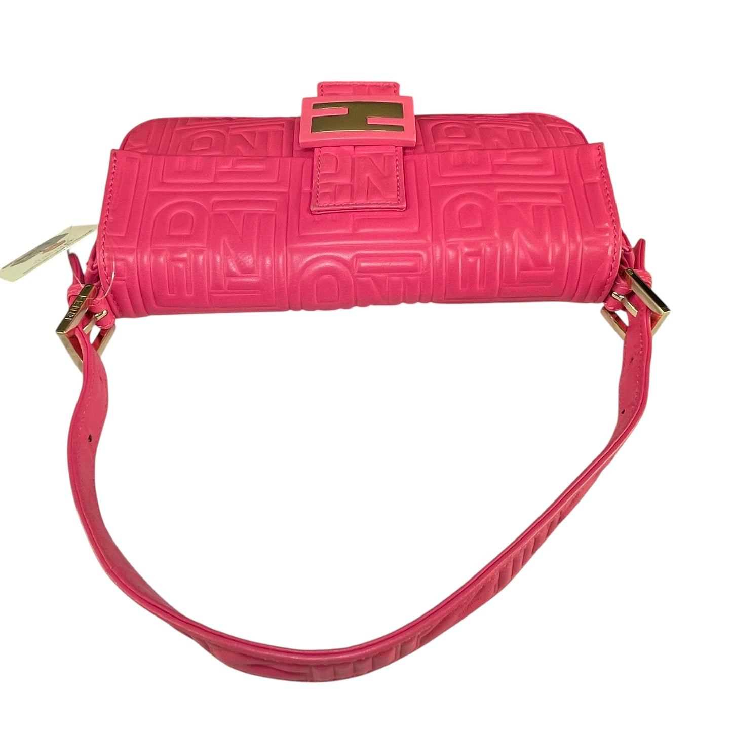 Fendi Baguette Re-Issue Embossed GHW Fusia Pink Leather Shoulder Purse