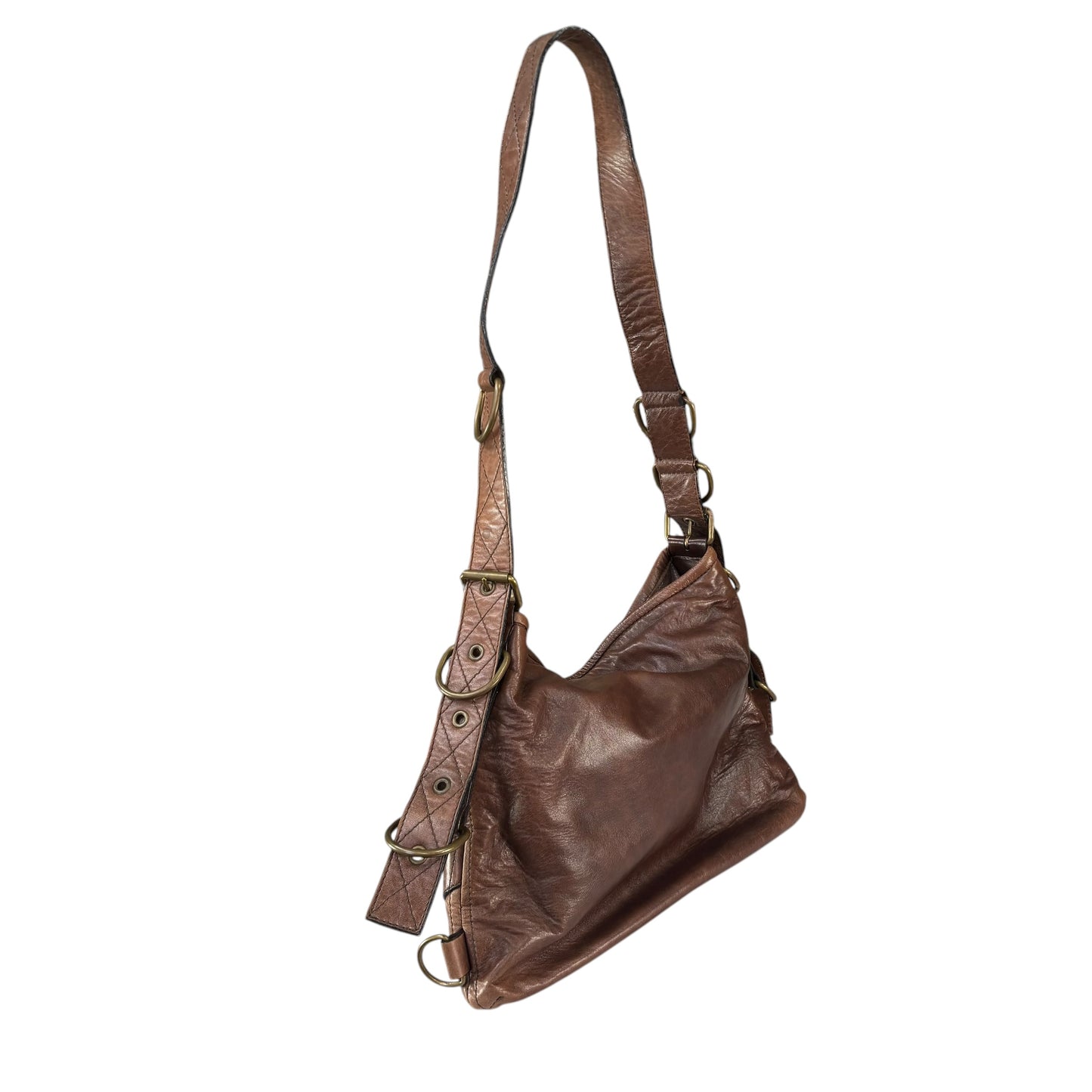 Givenchy Y2K Vouyou Classic Mahogany Brown Distressed Leather 2-Way Shoulder Crossbody Bag