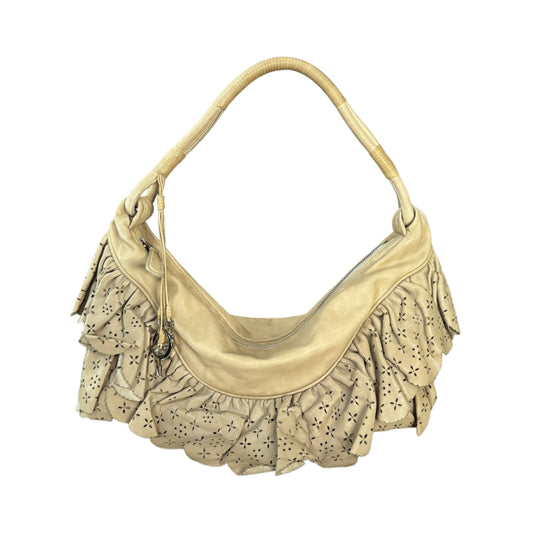 Christian Dior Bone Gypsy Ruffled Leather Perforated Hobo Bag