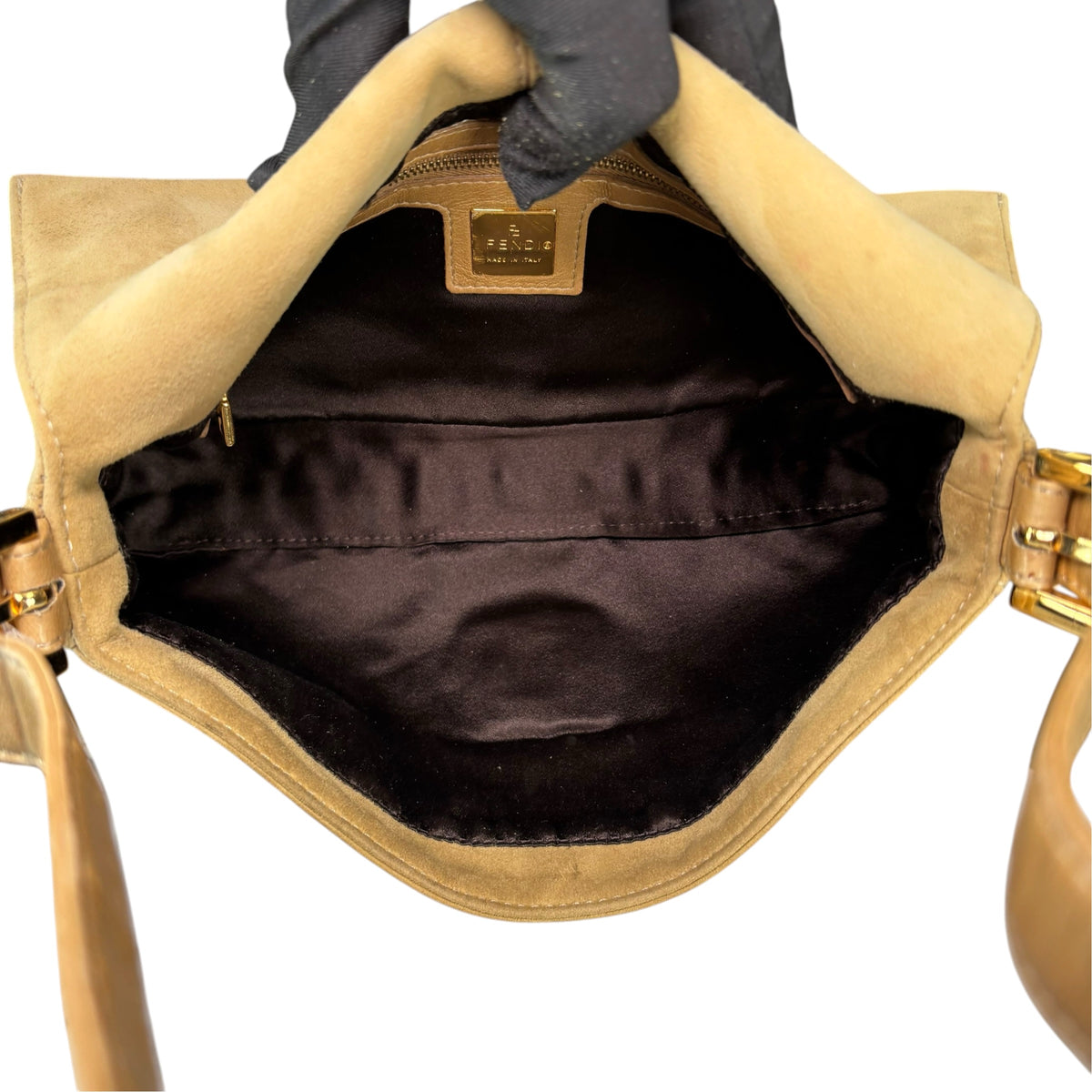 Fendi Y2K Baguette Suede Leather Gold / Gold Tan Shoulder Purse