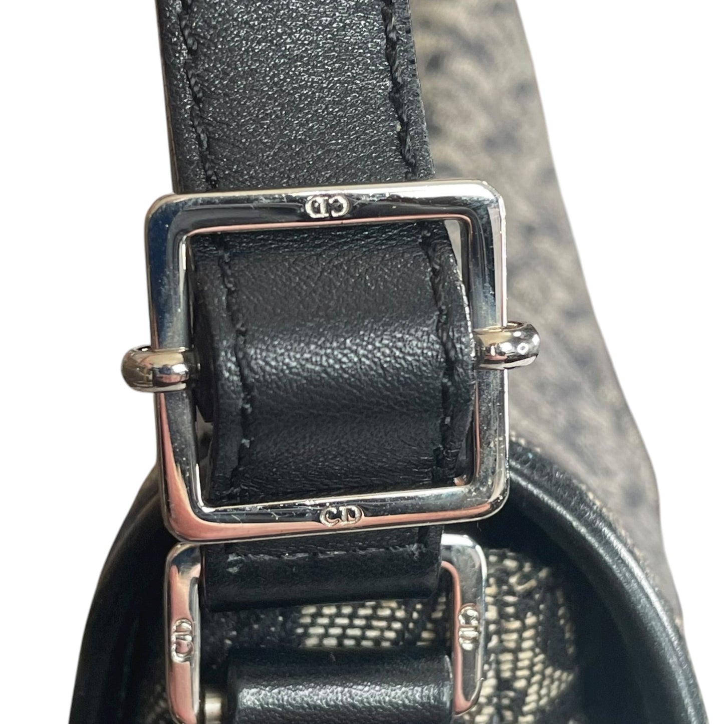 Christian Dior Oblique SHW Black Leather Canvas Trotter Monogram Crossbody 2 Way Shoulder Messenger Purse