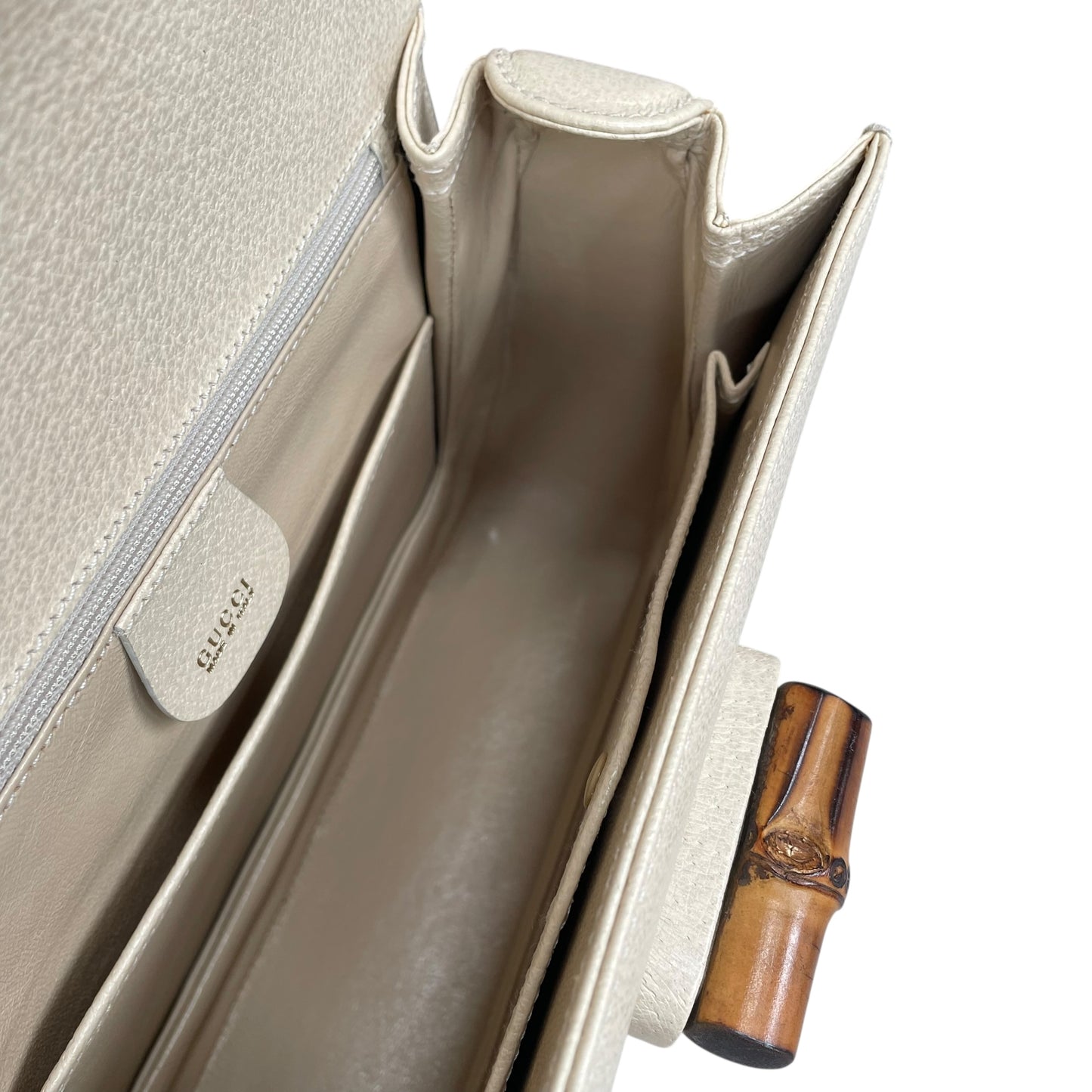 Gucci 1947 Bamboo Bone White Bamboo Turn-Lock Top Handle Flap Purse