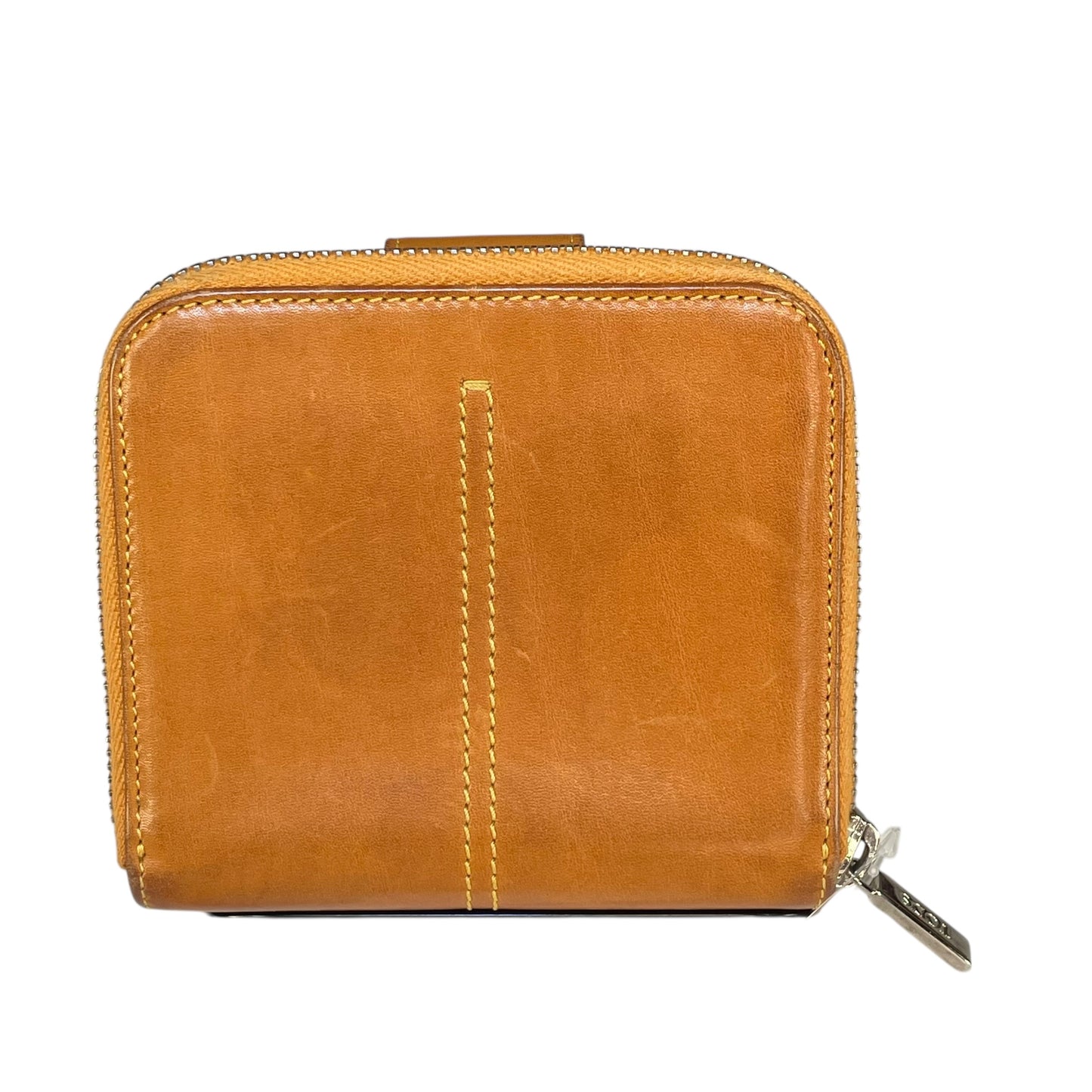 TOD’s Italian Leather Brown / Yellow SHW Snap Tab Zip Around Compact Wallet