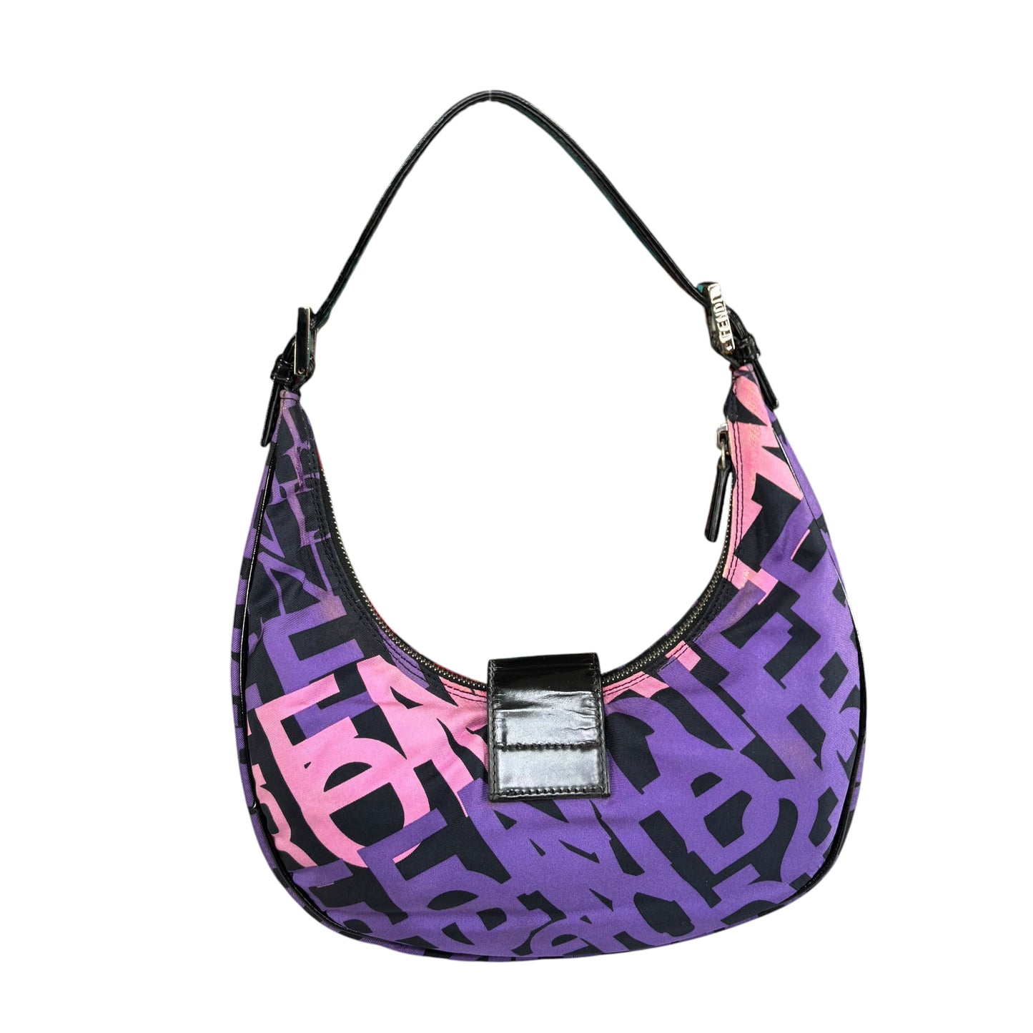 Fendi Y2K Baguette Crescent Graffiti Purple Pink Canvas Patent Leather Purse