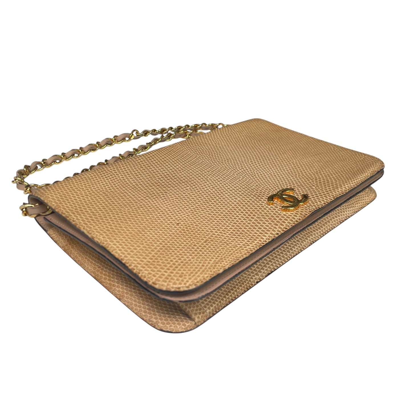 Chanel CC Exotic Lizard Single Flap 24K Plated Lambskin Push Lock Purse