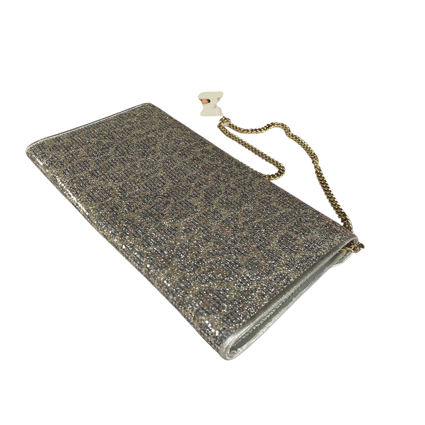 Jimmy Choo Margot Metallic Glitter Silver Leather GHW Chain Clutch