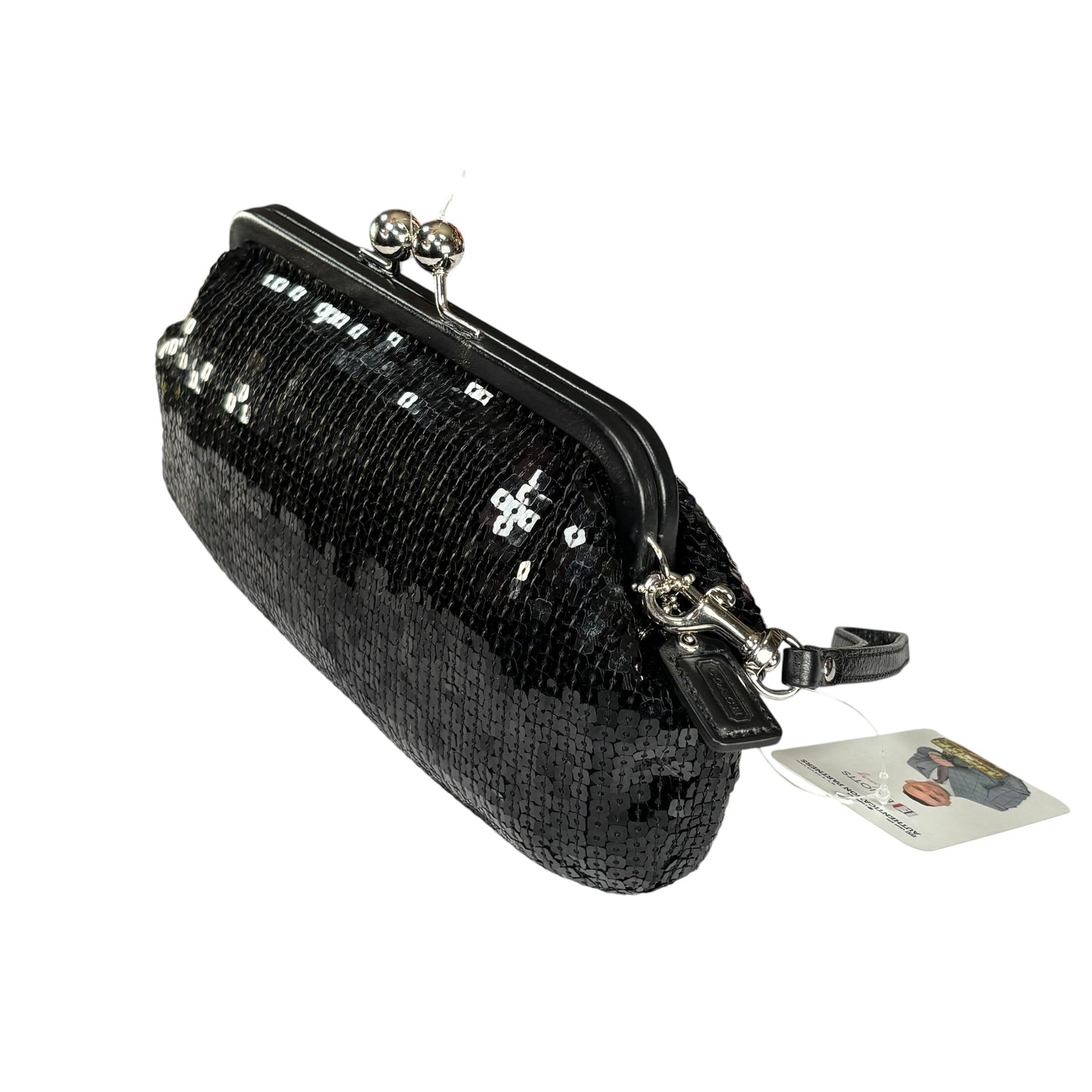 Coach Opti C Aubrey Sequin Black Leather  Kiss-Lock Closure Clutch