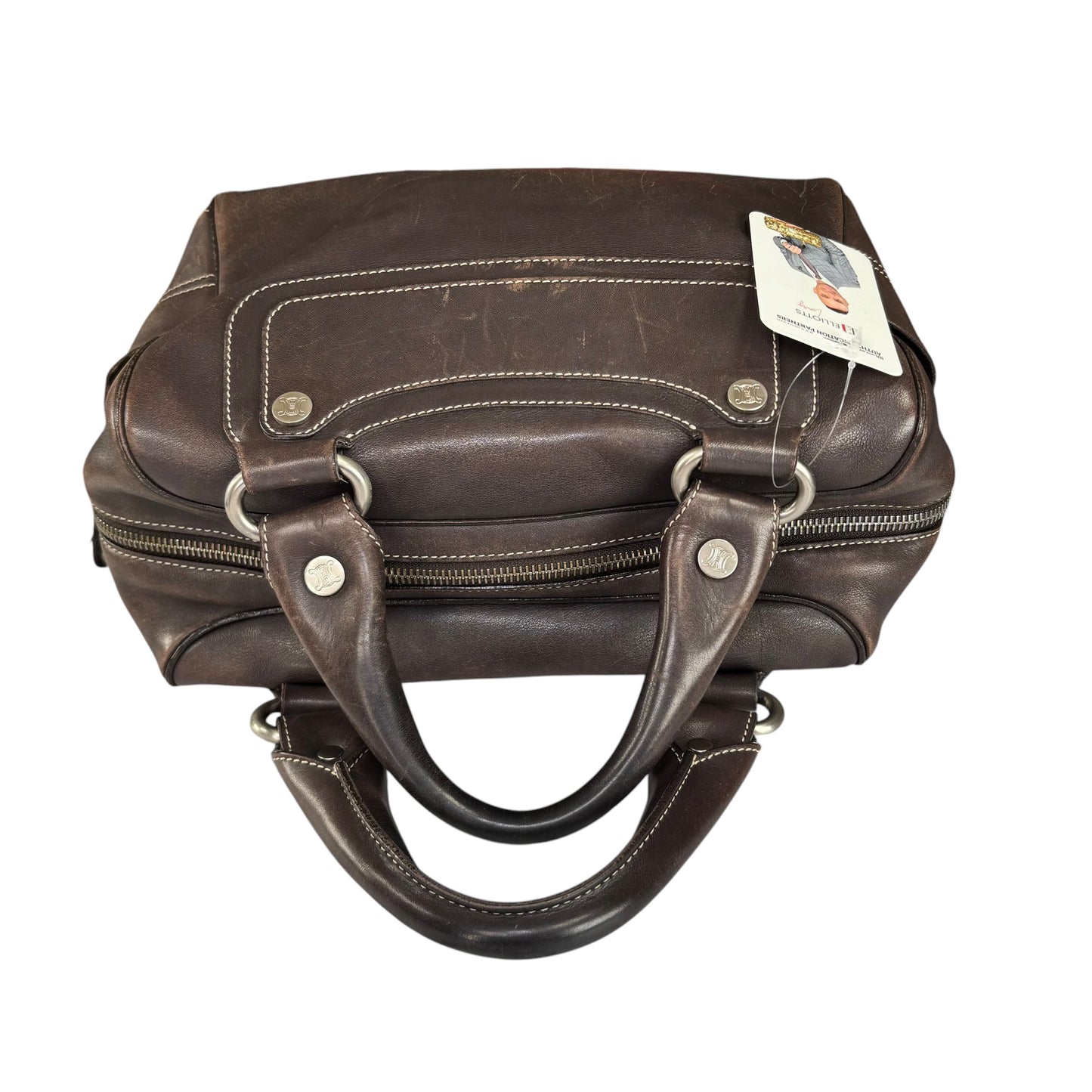 Celine Boogie Brown Leather SHW Boston Zip Bag