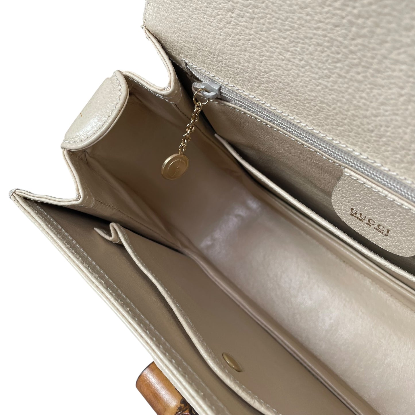 Gucci 1947 Bamboo Bone White Bamboo Turn-Lock Top Handle Flap Purse