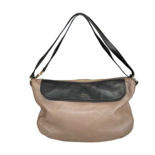 Furla Metropolis Two-Tone GHW Leather Taupe Black 2-Way Shoulder Hobo Purse