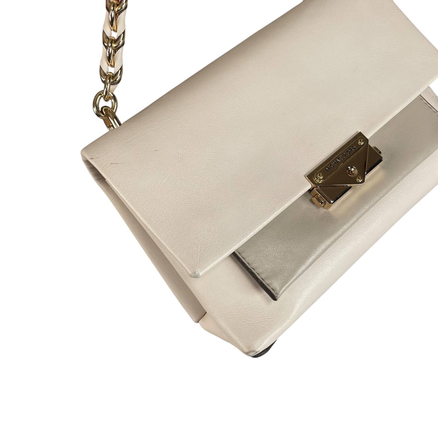 Michael Kors Cece Flap Chain Bag Cream Leather GHW 2-Way Top Handle