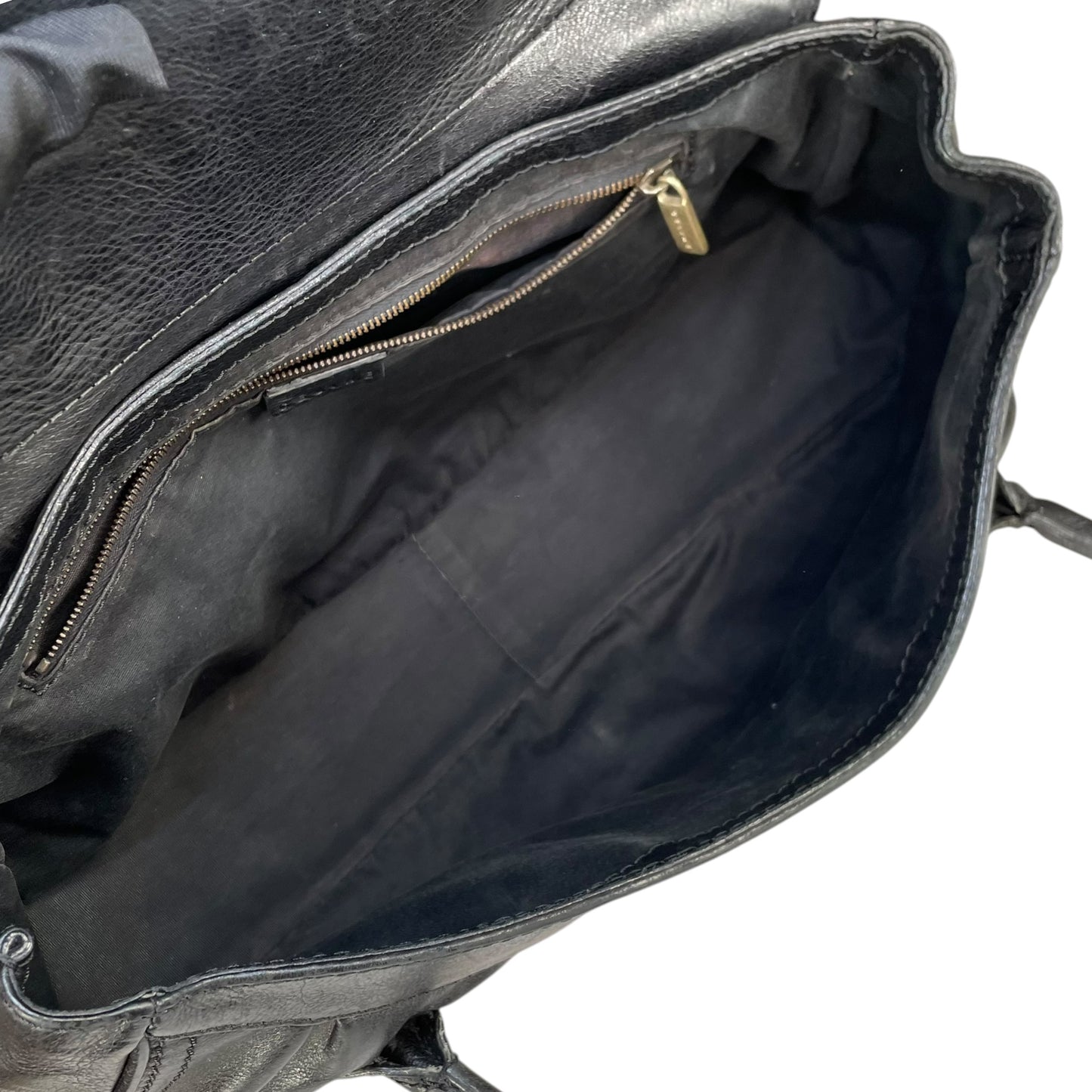 Celine Buckle Front Shoulder Black Leather Brushed Brass
