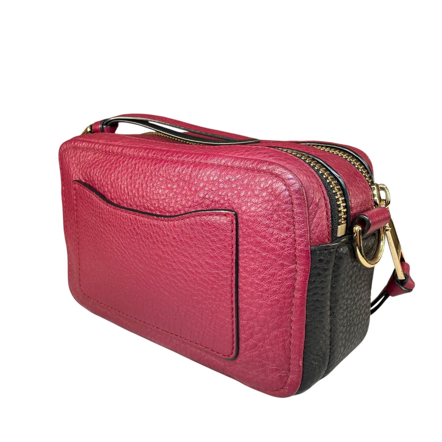 Marc Jacobs Soft Snapshot 21 Burgundy Black Leather Crossbody Gold HW Strap