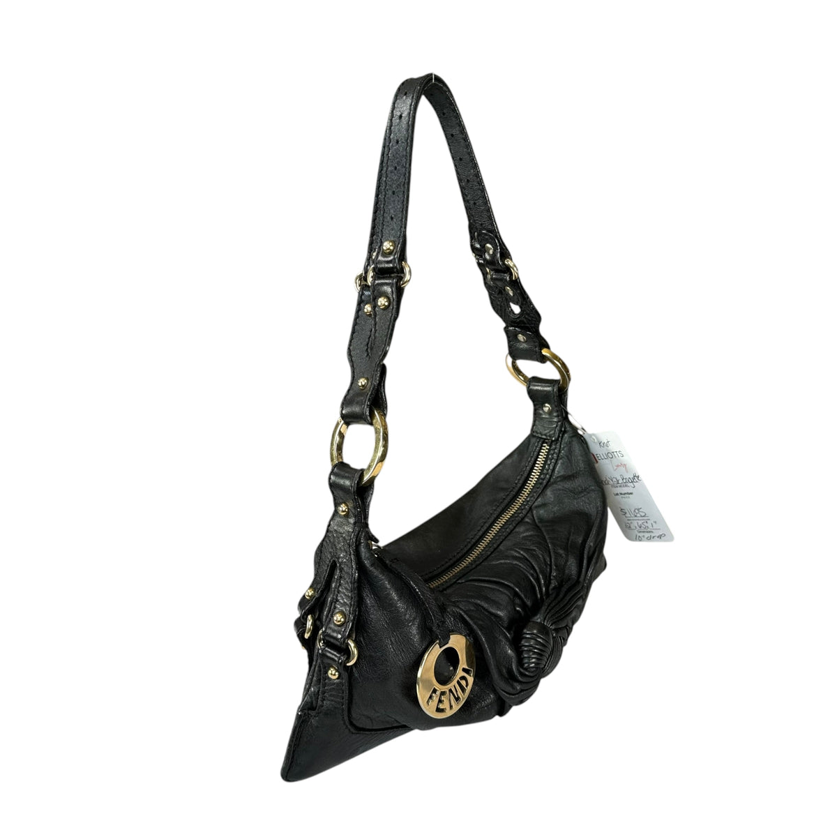 Fendi Baguette Y2K Knot / Flower Black Leather Shoulder Purse