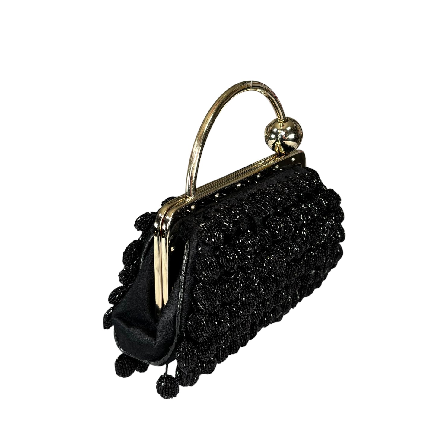 Gucci GG Y2K Mini GHW Black Satin Crystal Ball Kiss-Lock Beaded Clutch