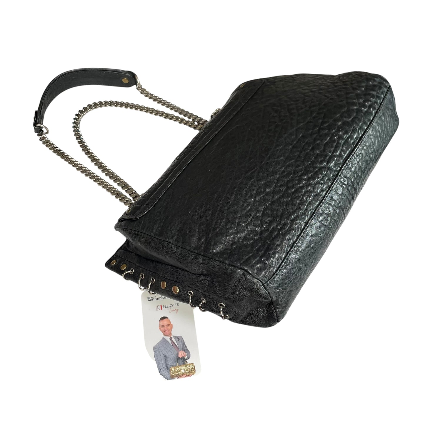 Emilio Pucci Pierced Studded Flap Black Aged Cowhide Silver Gold 2-Way Shoulder Bag