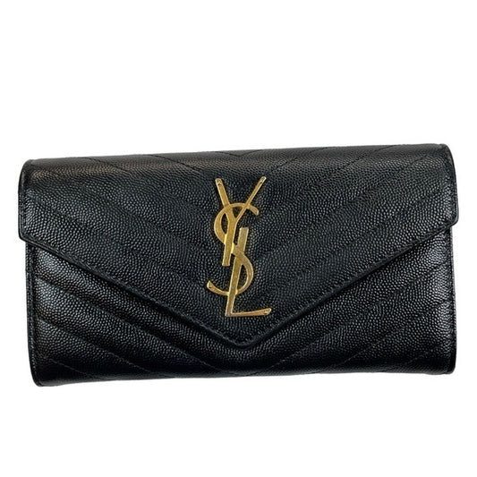 YSL Saint Laurent Envelop Black Matelasse Large Black Gold Long Snappy Wallet