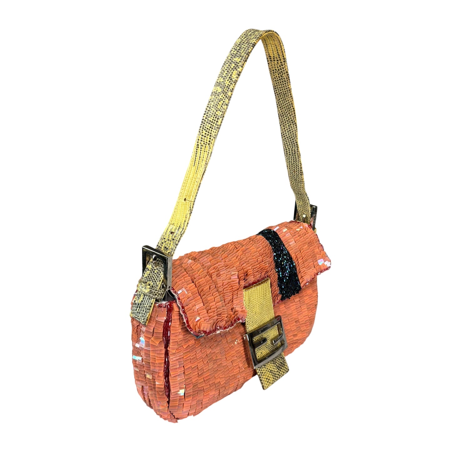 Fendi Y2K Baguette Coral Sequin Shoulder Purse
