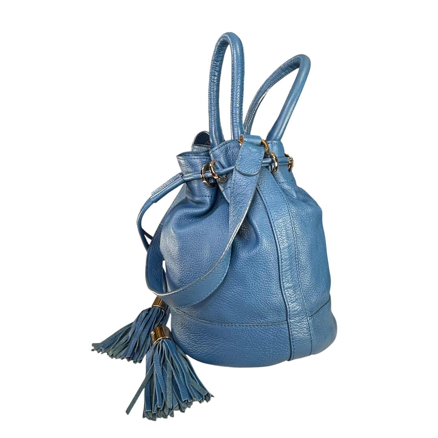 See By Chloe Blue 2-Way Leather GHW Drawstring Bucket Bag