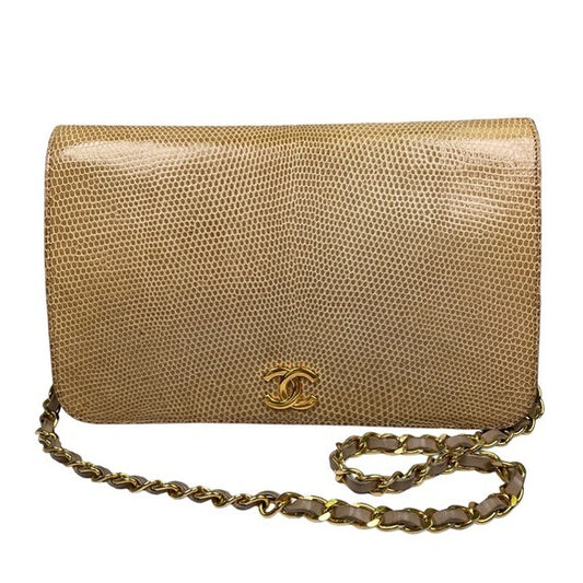 Chanel CC Exotic Lizard Single Flap 24K Plated Lambskin Snap Closure Purse Bag