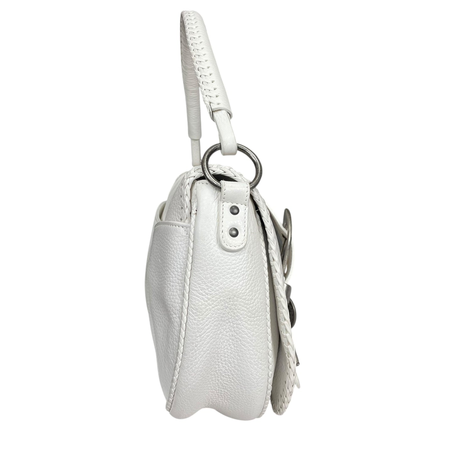 Christian Dior White Gaucho Large Y2K Top Handle Single Flap Shoulder Purse