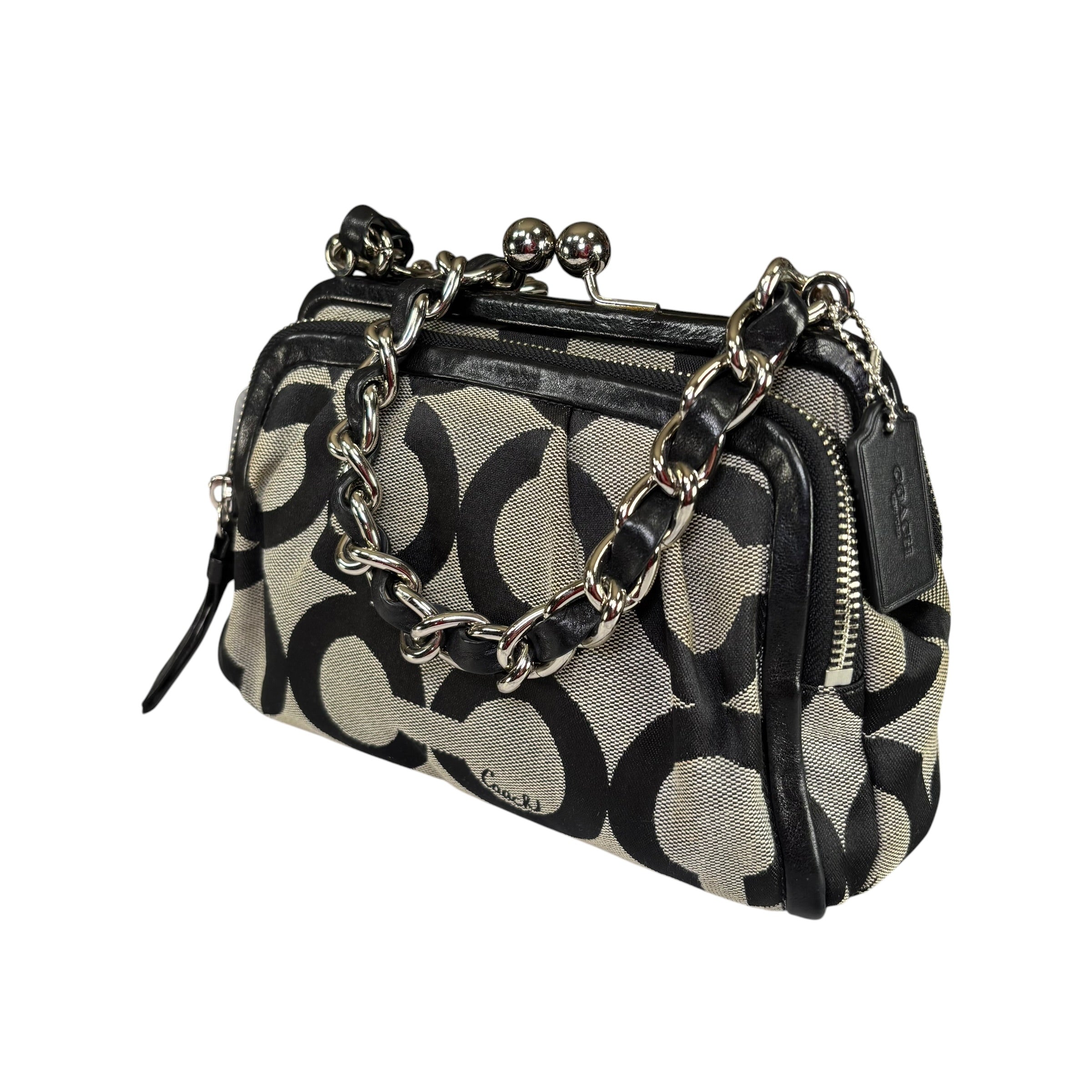Coach Y2K Opti C Canvas Leather Kiss-Lock Black SHW Chain Shoulder