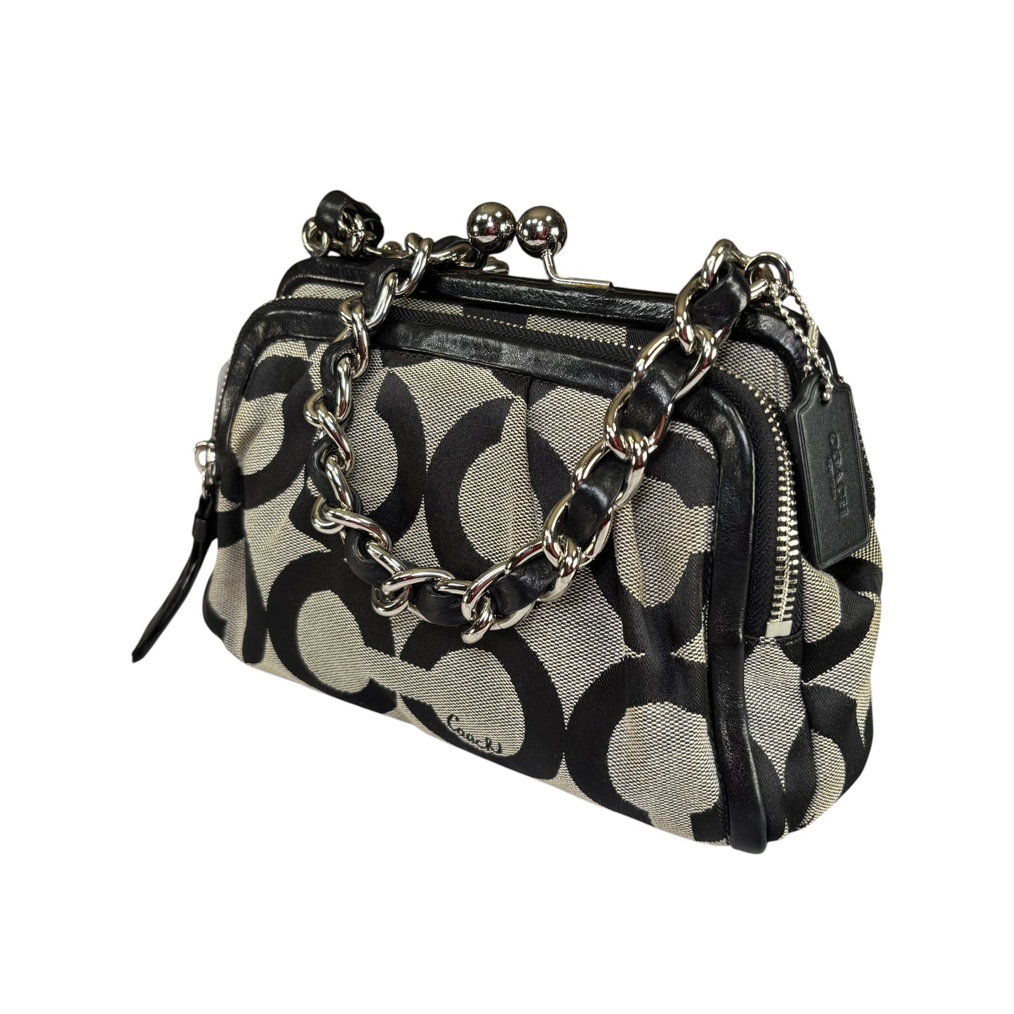 Coach Y2K Opti C Canvas Leather Kiss-Lock Black SHW Chain Shoulder Purse