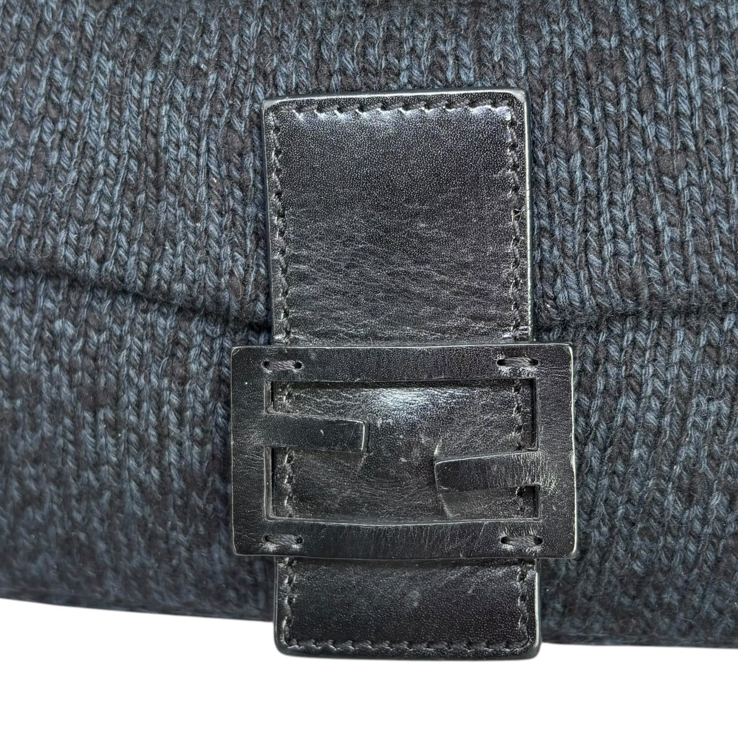 Fendi Baguette Classic Y2K Wool Cashmere Blue / Black SHW Knit Shoulder Purse