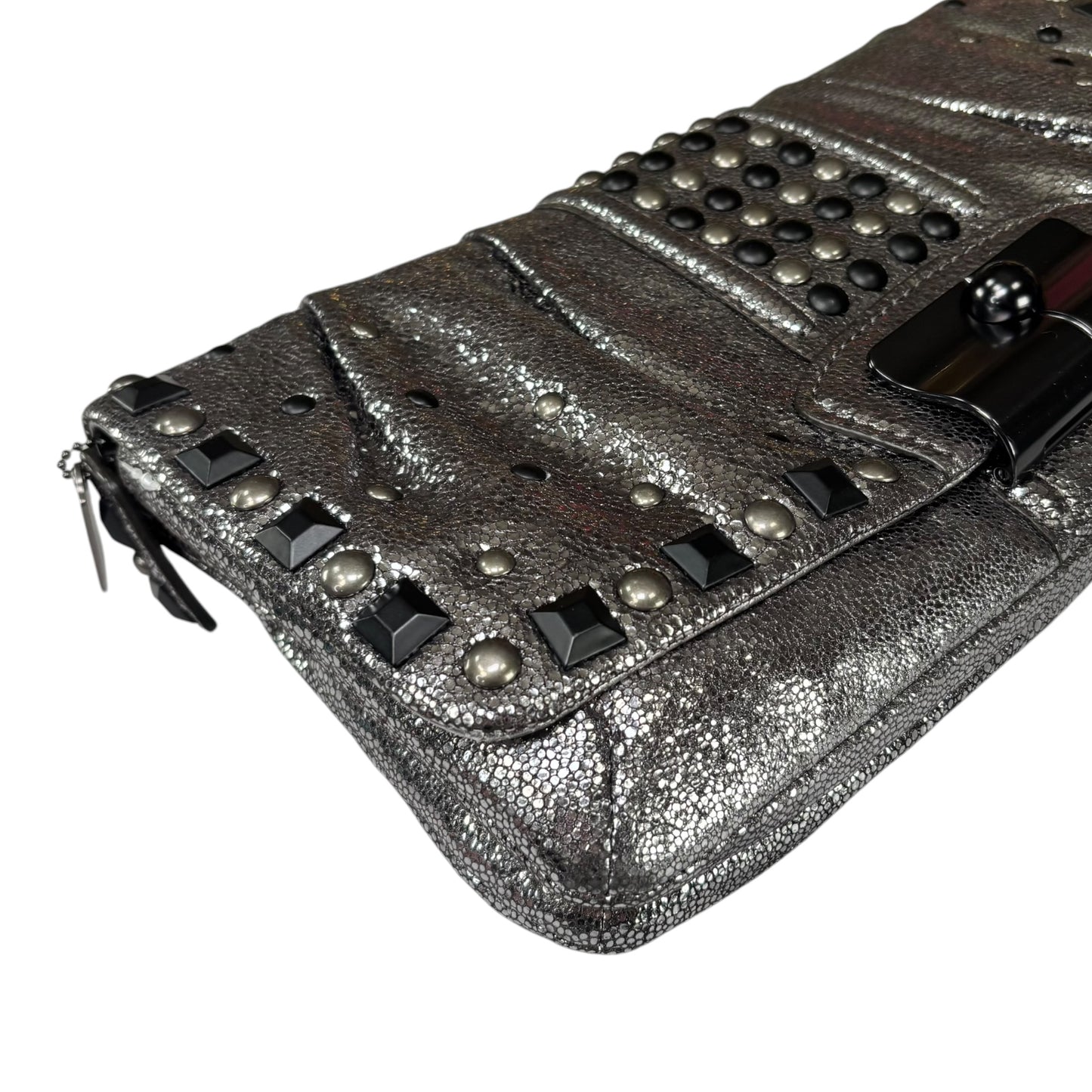 Coach Metallic Studded Gunmetal XL Kristian Leather Clutch