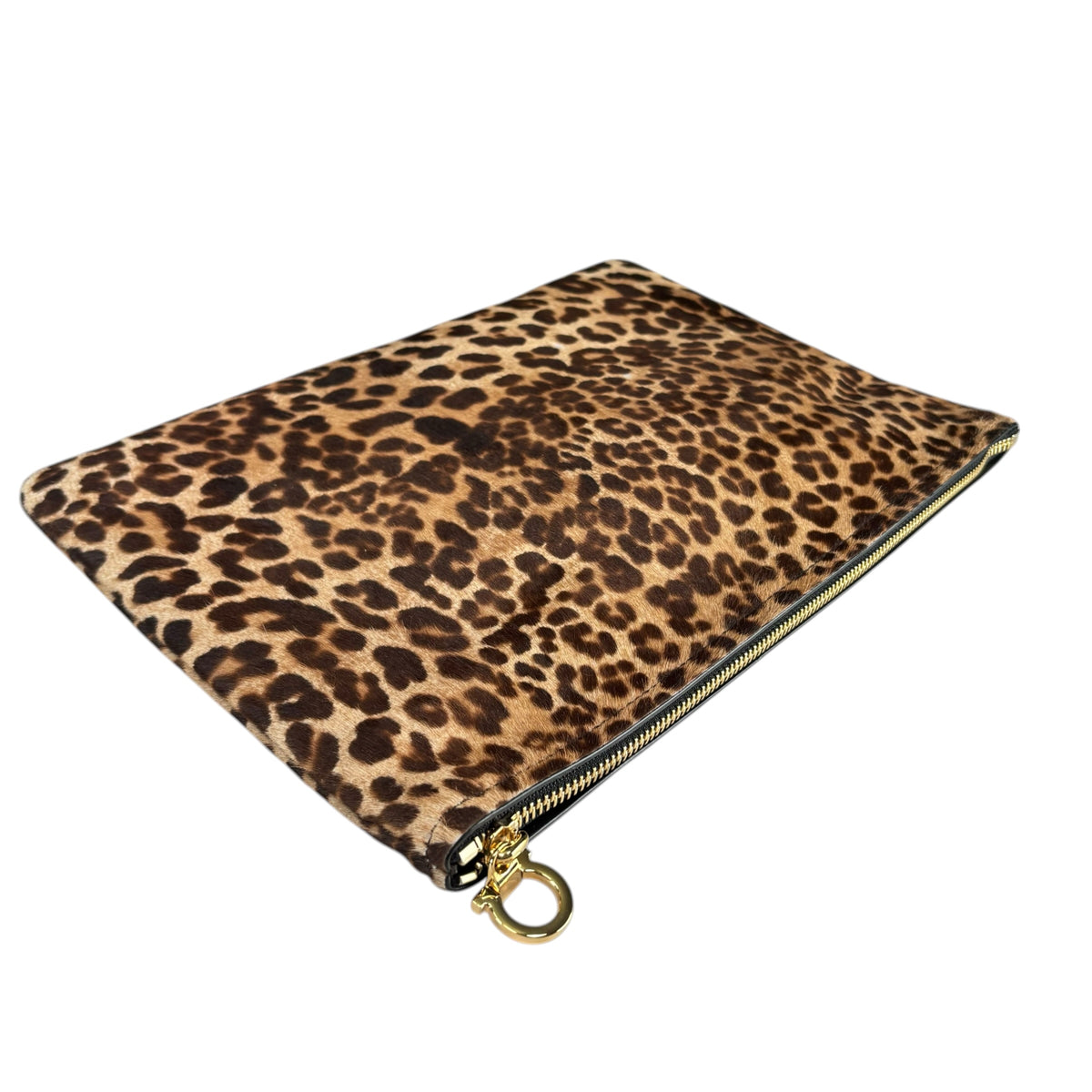 Salvatore Ferragamo Hair-Calf Envelop Cheetah Print Clutch Zip Pouch