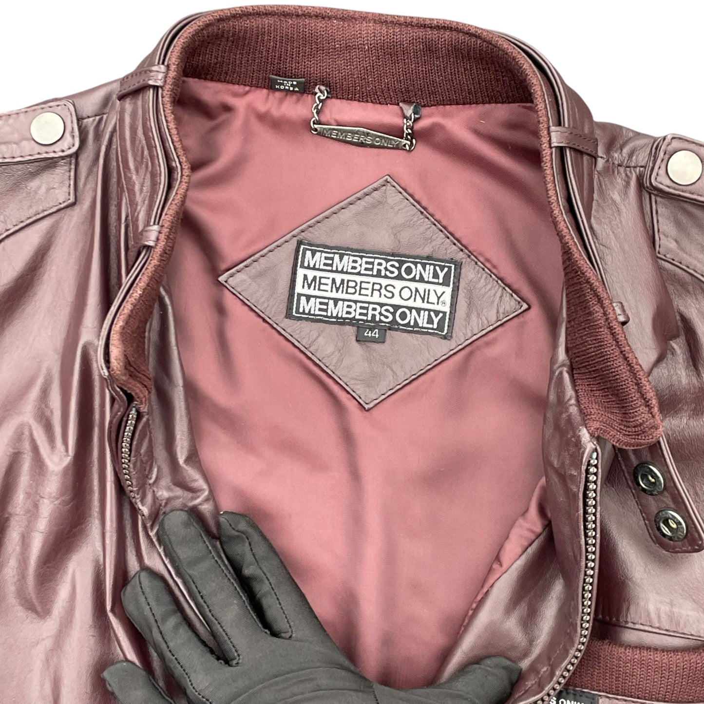 Members Only Y2K Leather Bomber Jacket Oxblood Burgundy 44 XL