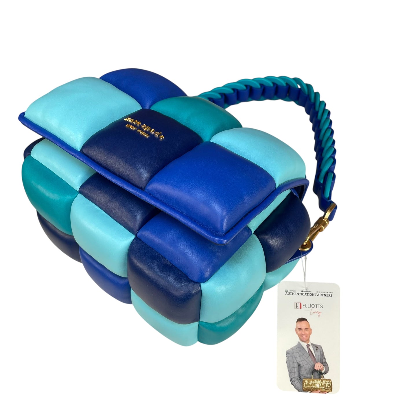 Kate Spade Boxxy 3D Puffer Leather Bag Blue Multi Color 2-Way Purse