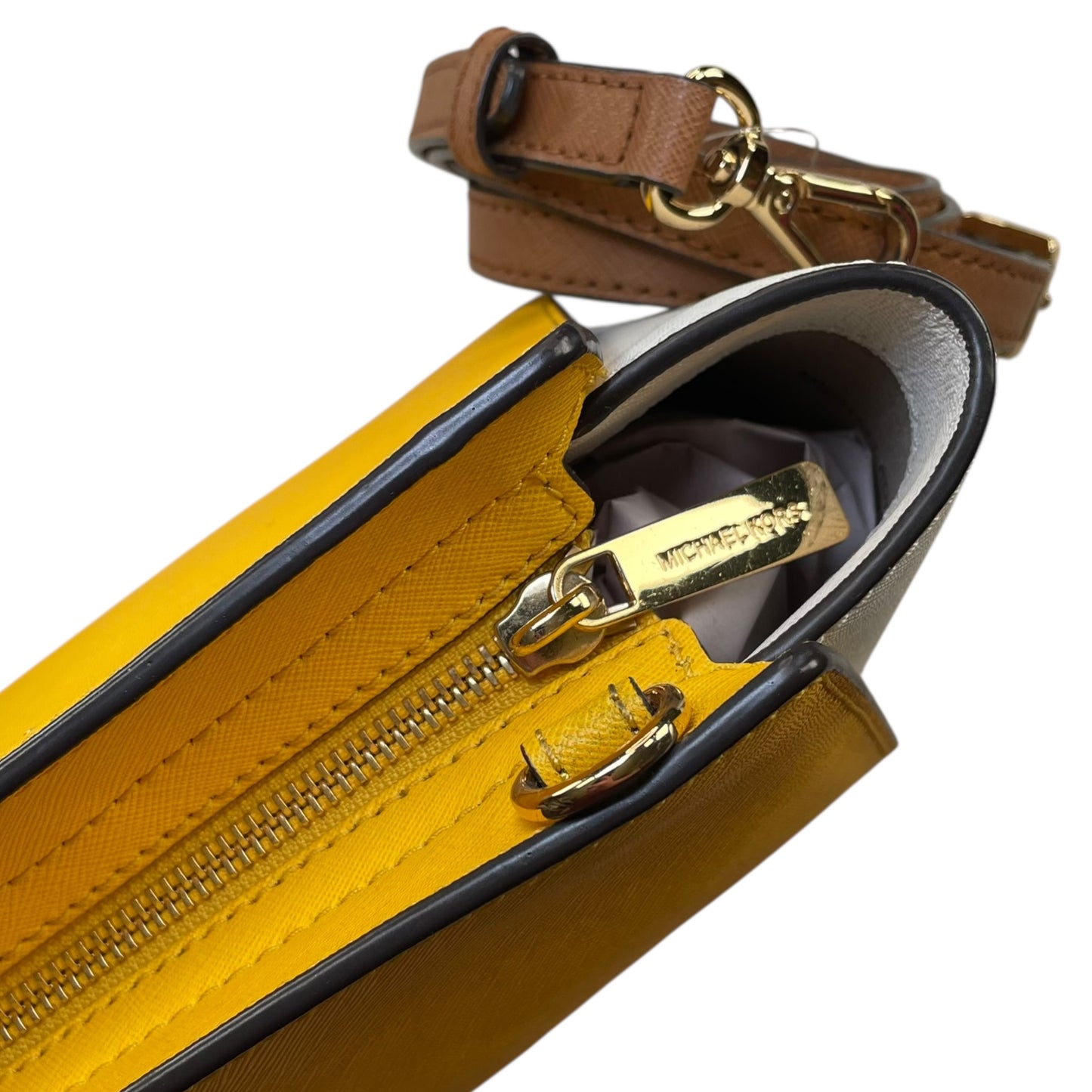 Michael Kors Selma Small Saffiano Leather Yellow White Satchel Crossbody