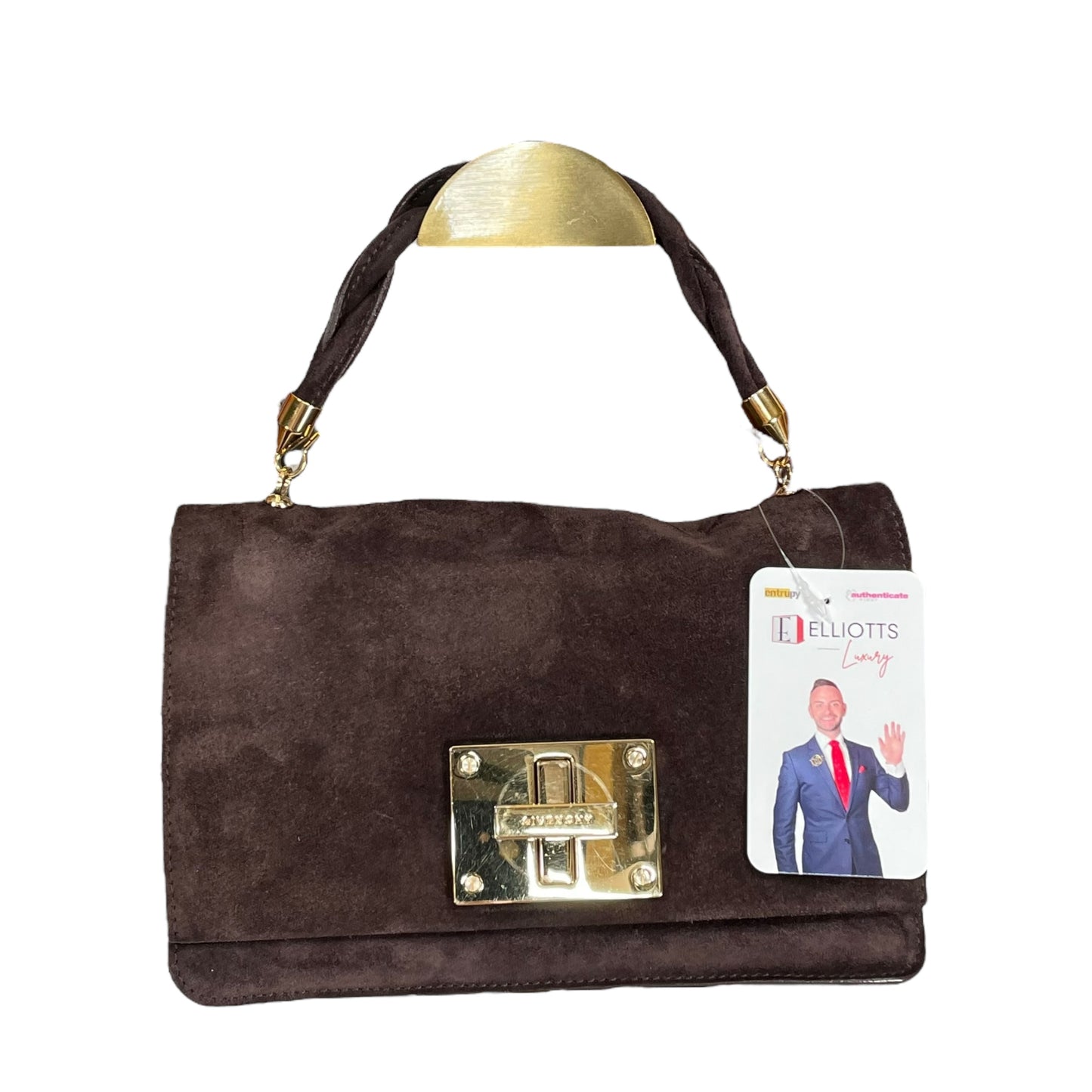 Givenchy Turn-Lock 4G Brown Suede GHW Woven Strap Clutch Handbag