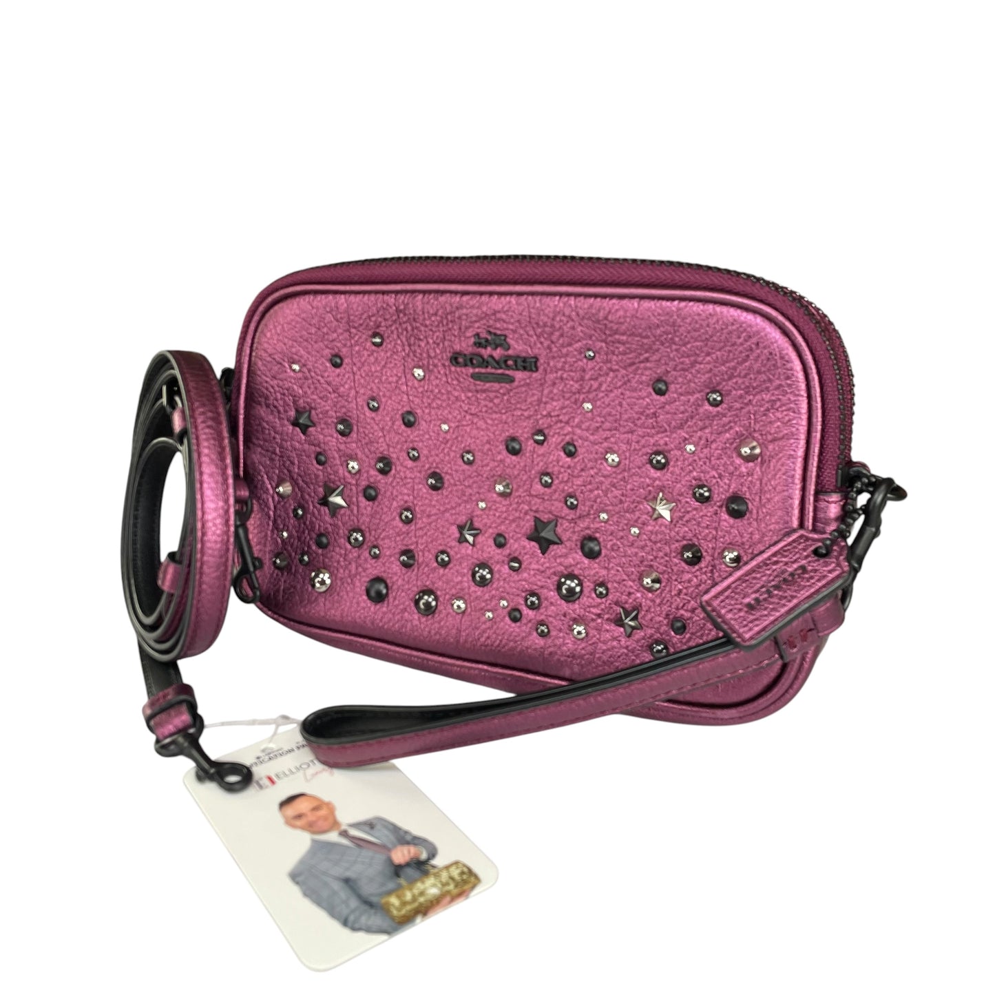 Coach Metallic Star Studded Double Purple Gumetal 2-Way Crossbody Wristlet
