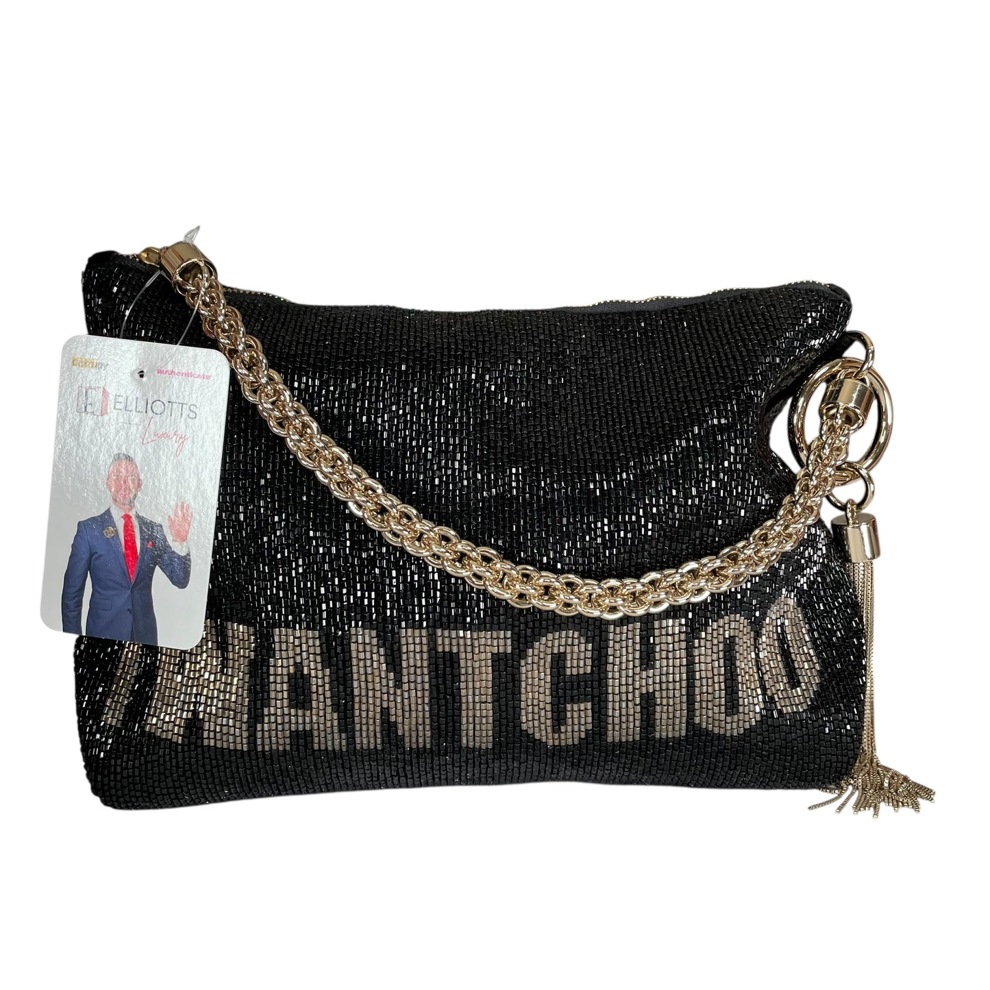 Jimmy Choo Callie I WANT CHOO Limited GHW Shoulder Black Beaded Clutch Purse