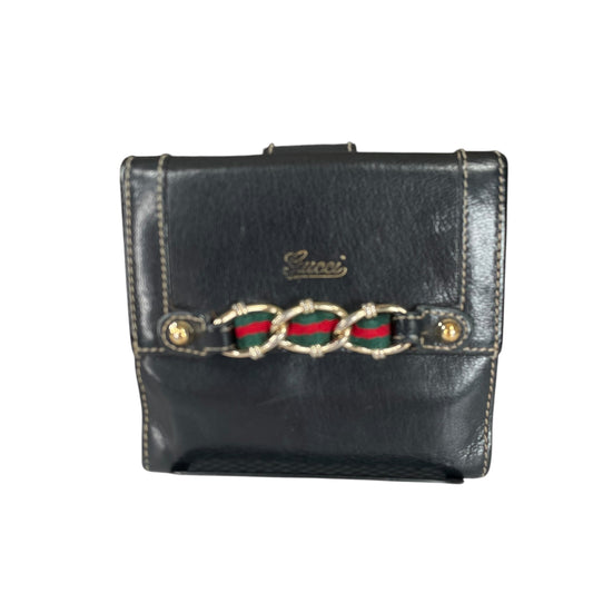 Gucci Capri Wallet Black Leather Web Horsebit Compact Wallet Vintage GG