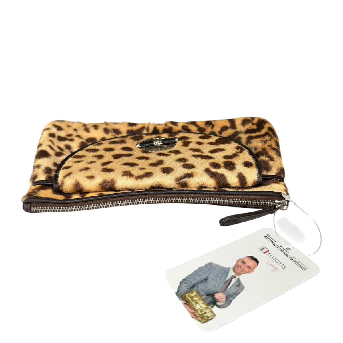 Christian Dior Harako Y2K Pony Hair Zippy Clutch – Leopard Print / Brown Leather