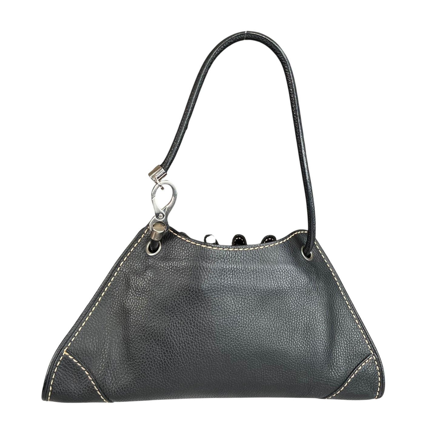 TOD’s Black Equestrian Pebbled Brushed SHW Drawstring Leather Shoulder Purse