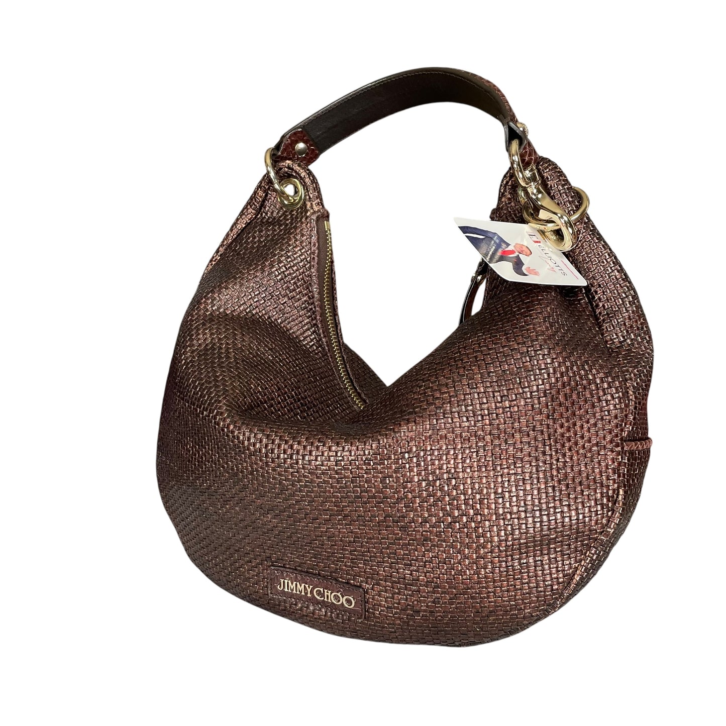 Jimmy Choo Raffia Woven Python Embossed Bronze Shoulder Hobo Zipper GWH Purse