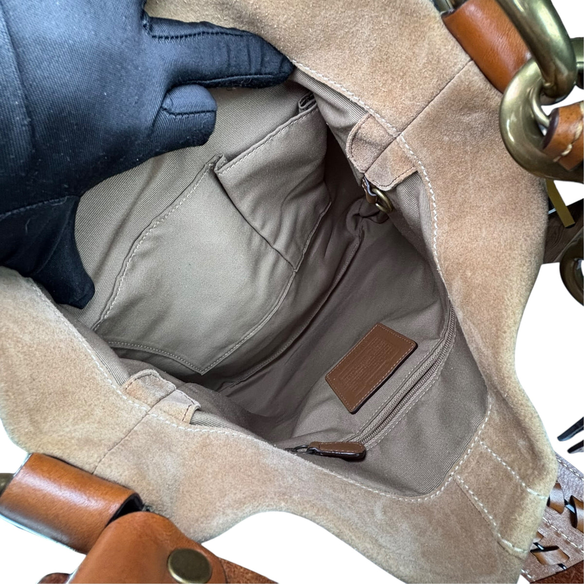 Coach Y2K Fringe Beige /Brown Hampton Suede Leather Hobo Purse