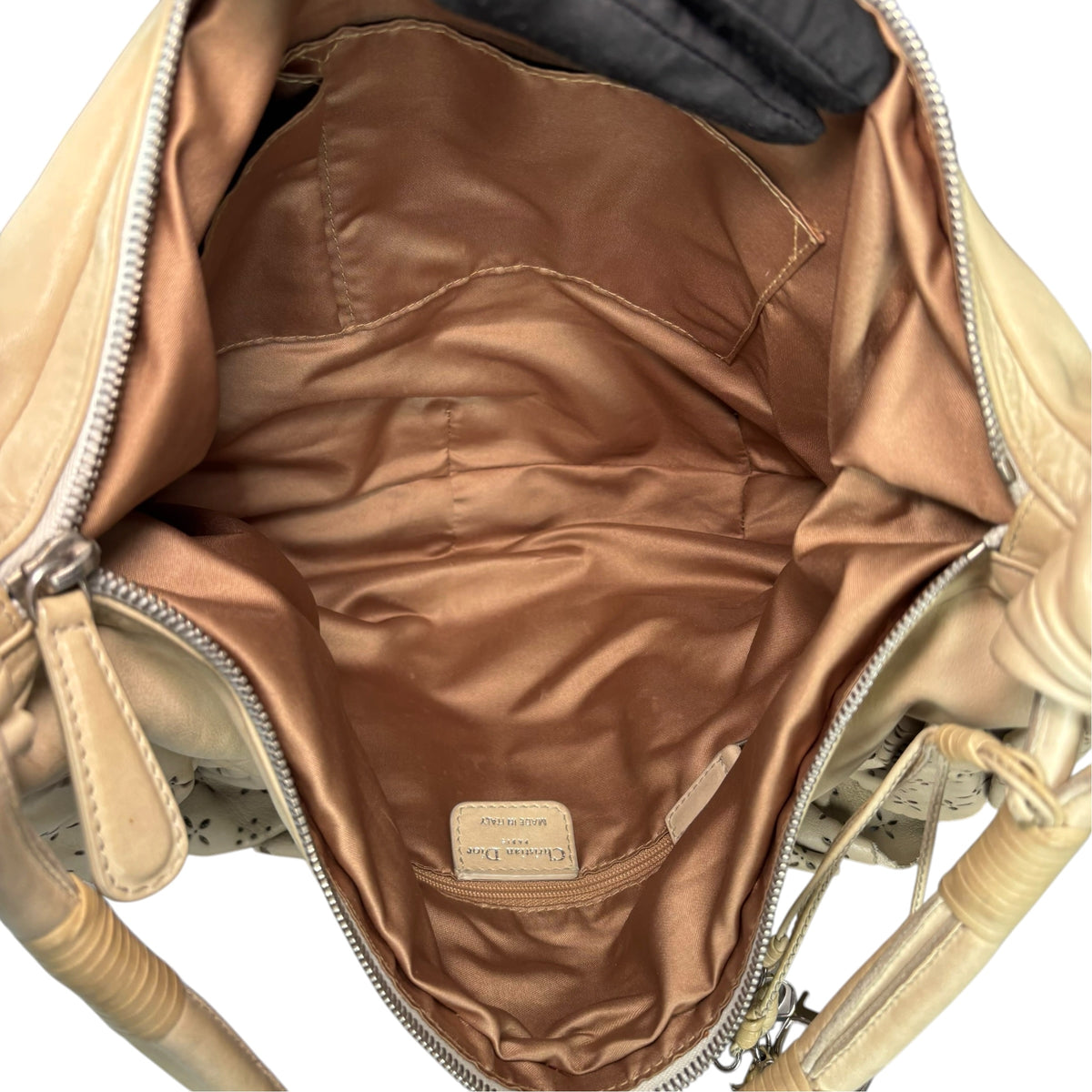 Christian Dior Bone Gypsy Ruffled Leather Perforated Hobo Bag
